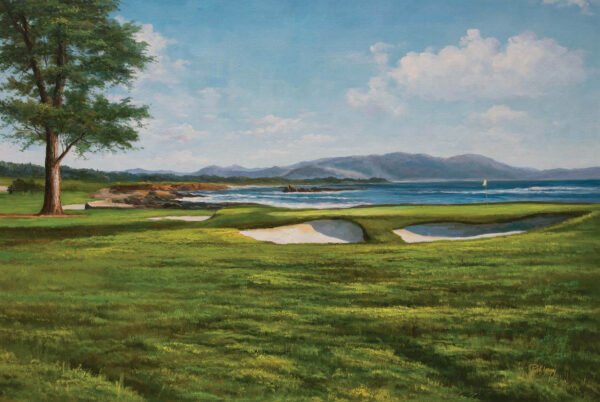 18th Hole 18 Golf Club Course Pebble Beach Golf Links ATT Pro Am PGA Tournament Oil Painting Wall Art Print PblBch18RiOil10 1
