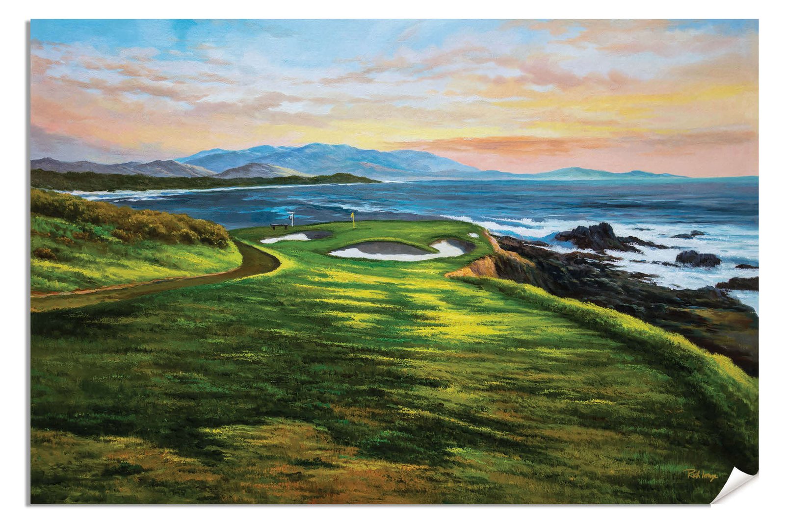 7th Hole 7 Golf Course Pebble Beach Golf Links ATT Pro Am PGA Tournament Golf Club Oil Painting Wall Art Print PblBch7RiOil10