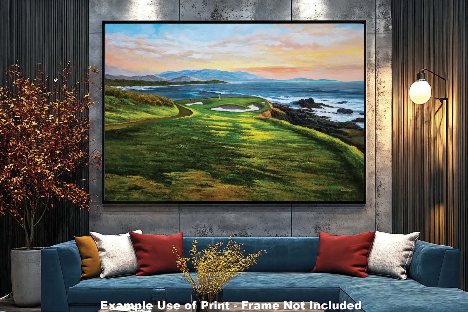7th Hole 7 Golf Course Pebble Beach Golf Links ATT Pro Am PGA Tournament Golf Club Oil Painting Wall Art Print PblBch7RiOil10 11