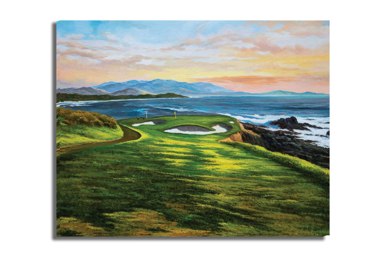 7th Hole 7 Golf Course Pebble Beach Golf Links ATT Pro Am PGA Tournament Golf Club Oil Painting Wall Art Print PblBch7RiOil10 16