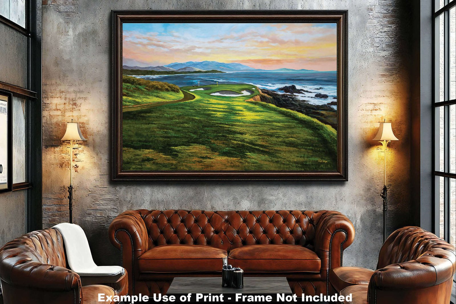 7th Hole 7 Golf Course Pebble Beach Golf Links ATT Pro Am PGA Tournament Golf Club Oil Painting Wall Art Print PblBch7RiOil10 5