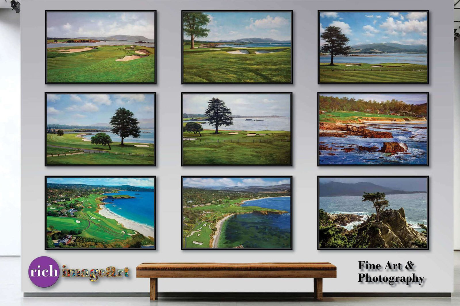 9th Hole 9 Golf Club Course Pebble Beach Golf Links ATT Pro Am PGA Tournament Oil Painting Wall Art Print PblBch9RiOil10 23