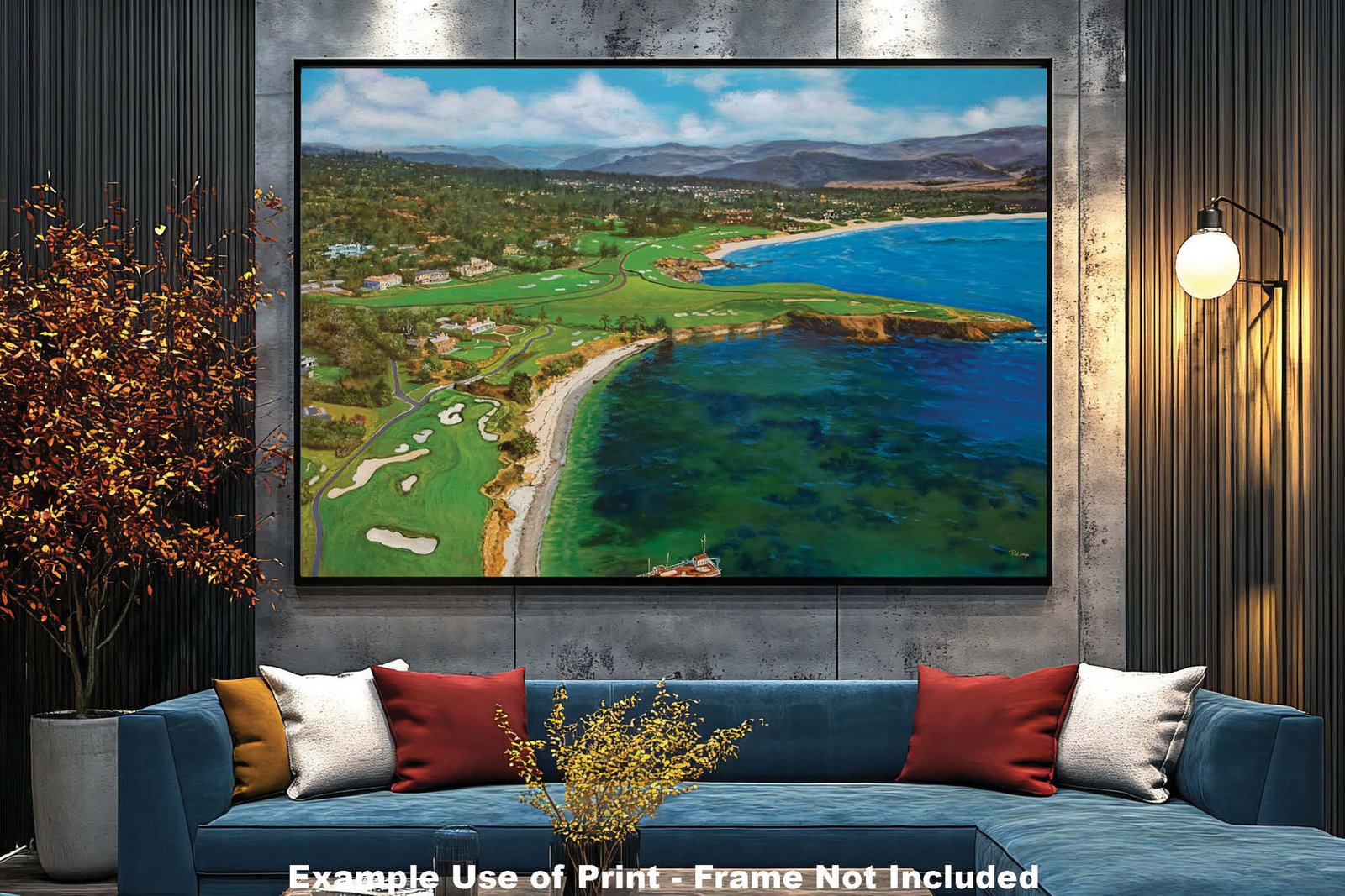 Aerial View Golf Club Course Pebble Beach Golf Links ATT Pro Am PGA Tournament Oil Painting Wall Art Print PblBchAirRiOil15 11