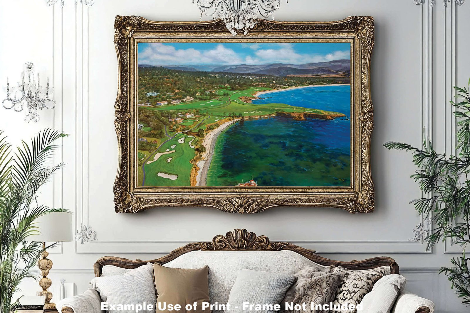 Aerial View Golf Club Course Pebble Beach Golf Links ATT Pro Am PGA Tournament Oil Painting Wall Art Print PblBchAirRiOil15 12
