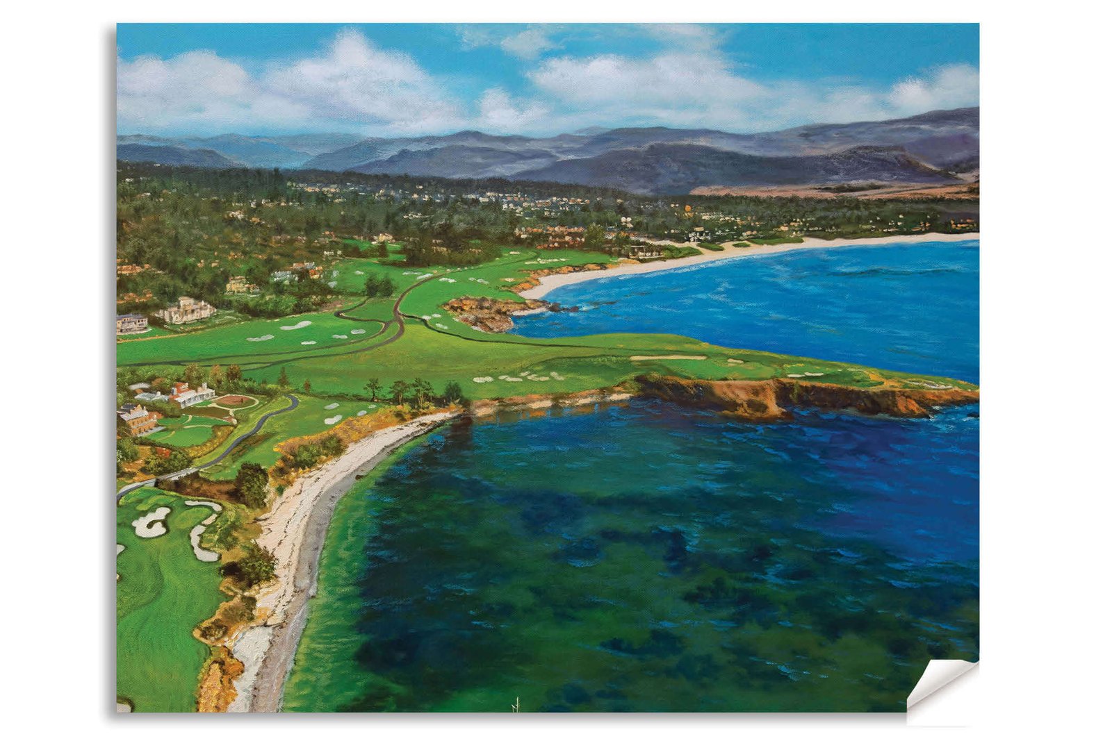 Aerial View Golf Club Course Pebble Beach Golf Links ATT Pro Am PGA Tournament Oil Painting Wall Art Print PblBchAirRiOil15 13