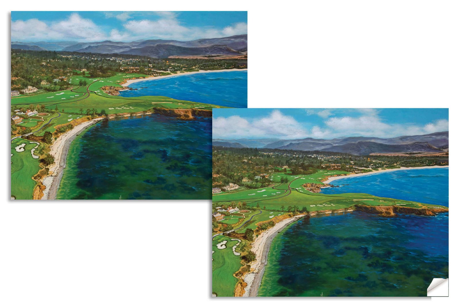 Aerial View Golf Club Course Pebble Beach Golf Links ATT Pro Am PGA Tournament Oil Painting Wall Art Print PblBchAirRiOil15 14