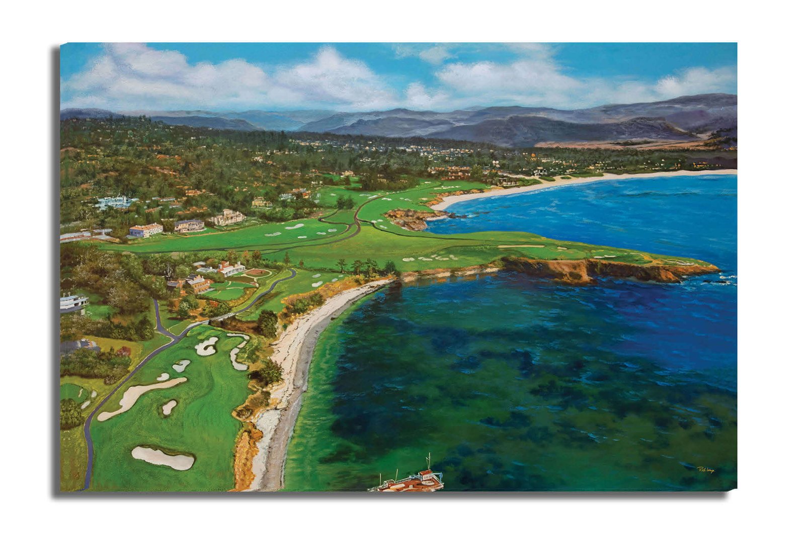Aerial View Golf Club Course Pebble Beach Golf Links ATT Pro Am PGA Tournament Oil Painting Wall Art Print PblBchAirRiOil15 15