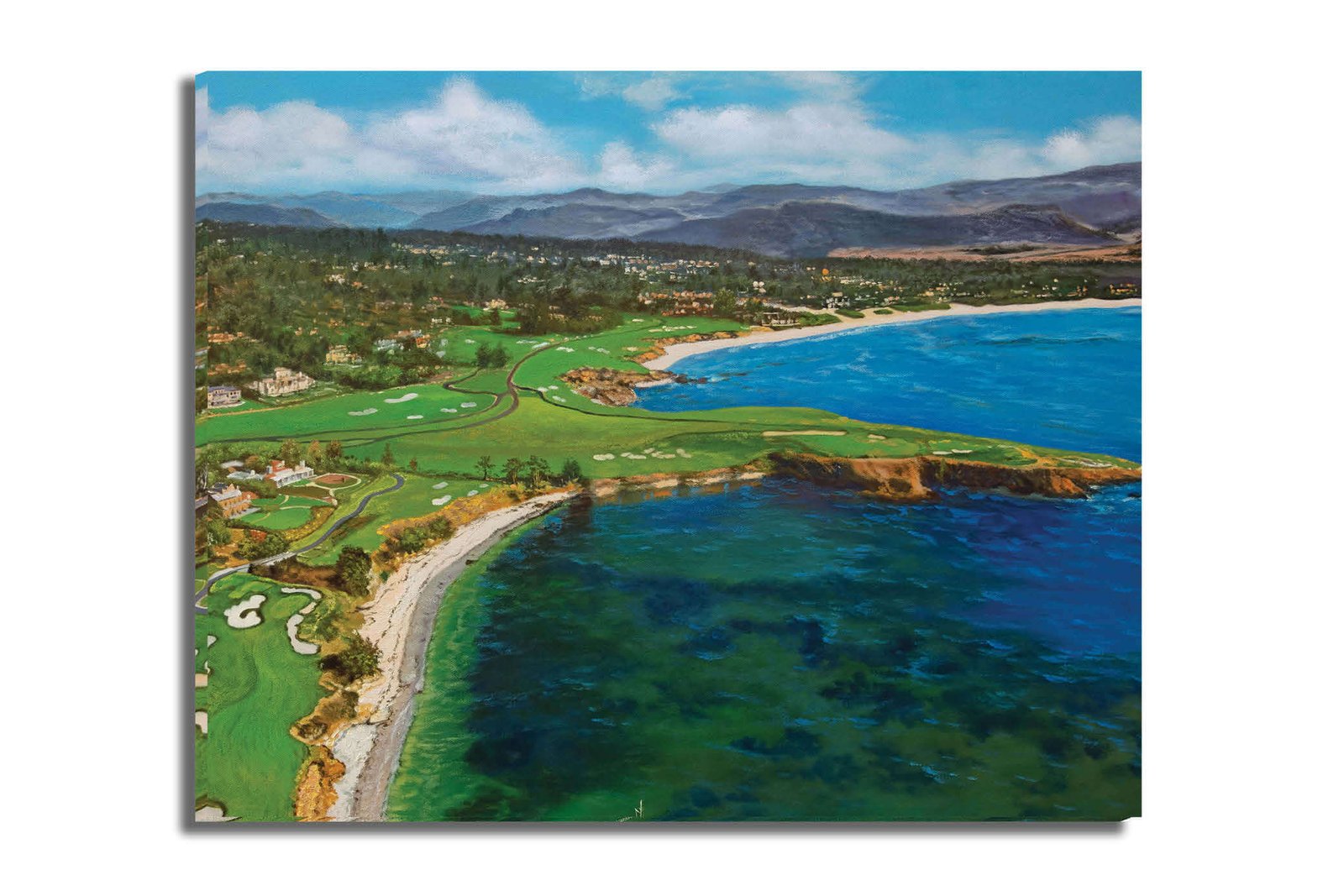 Aerial View Golf Club Course Pebble Beach Golf Links ATT Pro Am PGA Tournament Oil Painting Wall Art Print PblBchAirRiOil15 16