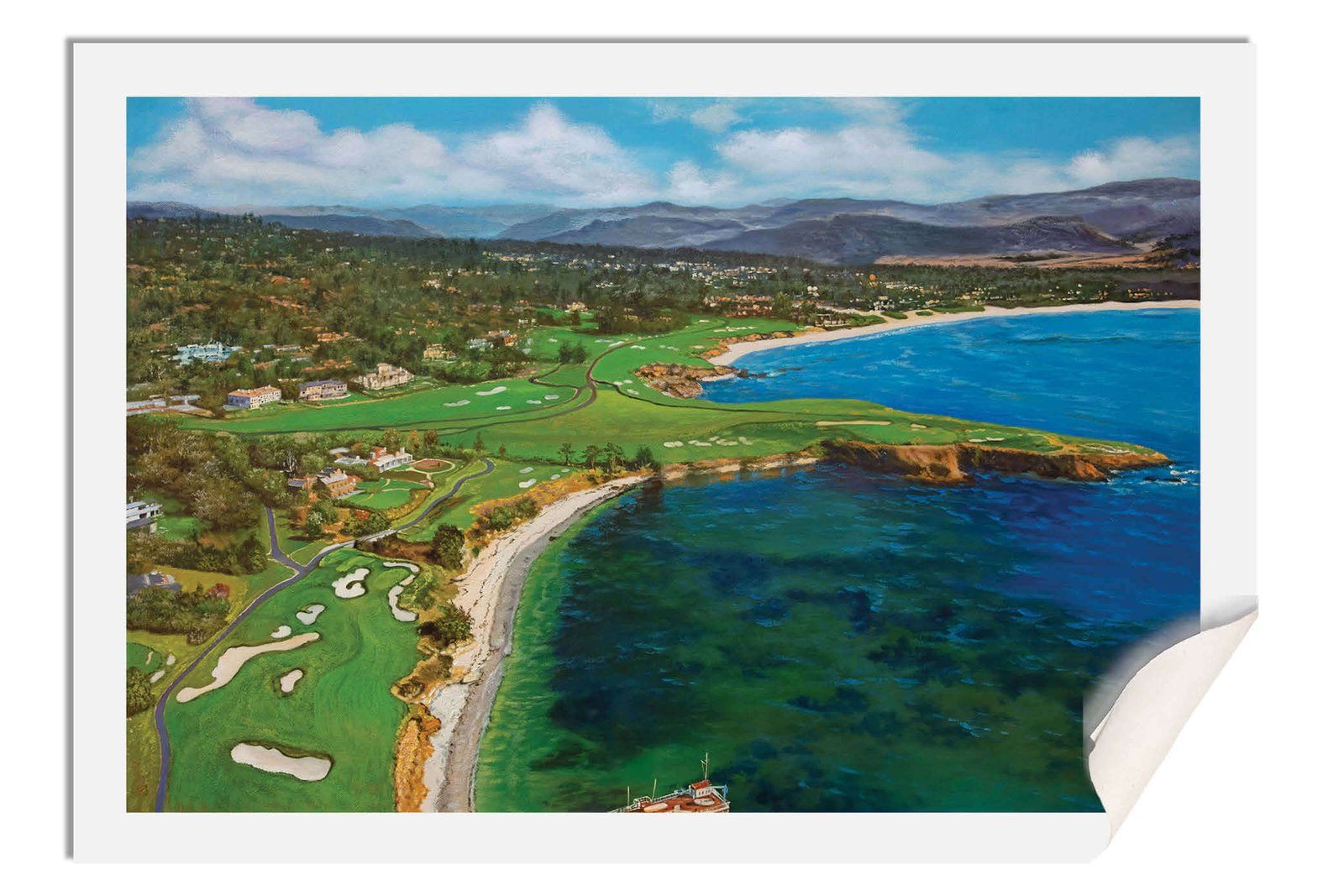 Aerial View Golf Club Course Pebble Beach Golf Links ATT Pro Am PGA Tournament Oil Painting Wall Art Print PblBchAirRiOil15 17