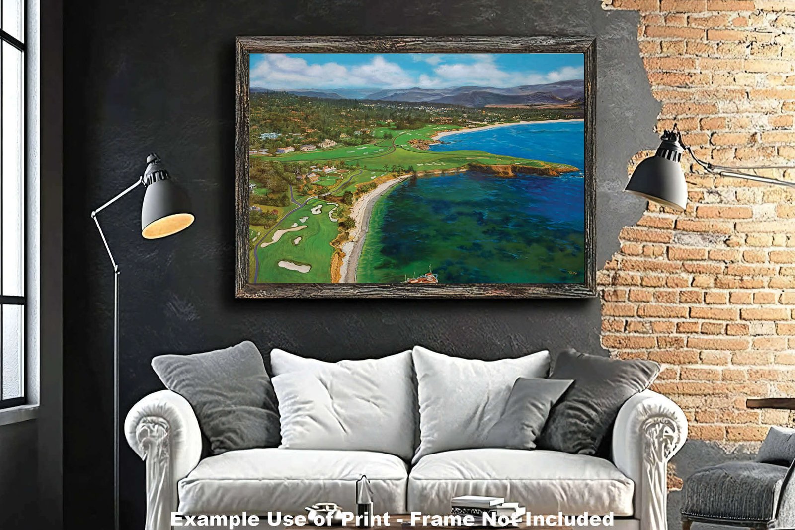 Aerial View Golf Club Course Pebble Beach Golf Links ATT Pro Am PGA Tournament Oil Painting Wall Art Print PblBchAirRiOil15 18