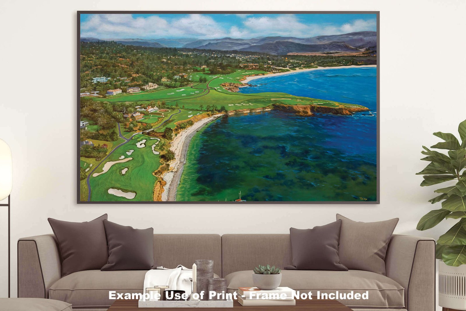 Aerial View Golf Club Course Pebble Beach Golf Links ATT Pro Am PGA Tournament Oil Painting Wall Art Print PblBchAirRiOil15 21