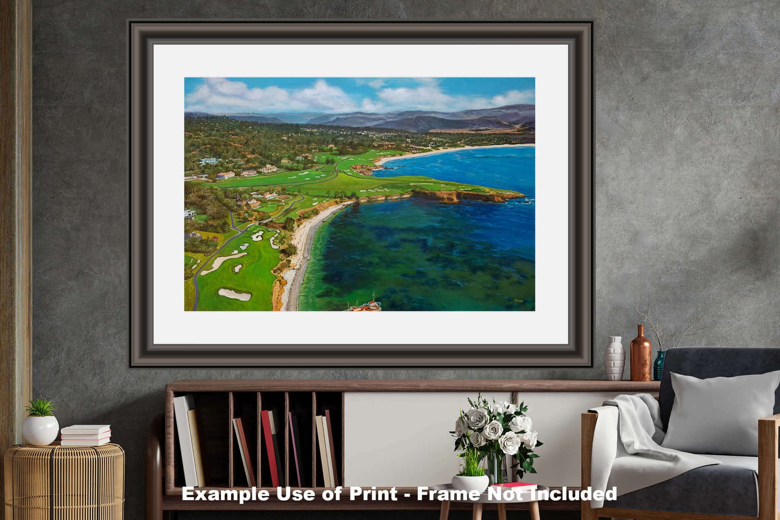 Aerial View Golf Club Course Pebble Beach Golf Links ATT Pro Am PGA Tournament Oil Painting Wall Art Print PblBchAirRiOil15 27