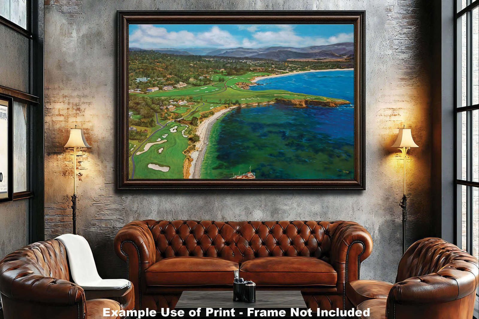 Aerial View Golf Club Course Pebble Beach Golf Links ATT Pro Am PGA Tournament Oil Painting Wall Art Print PblBchAirRiOil15 5