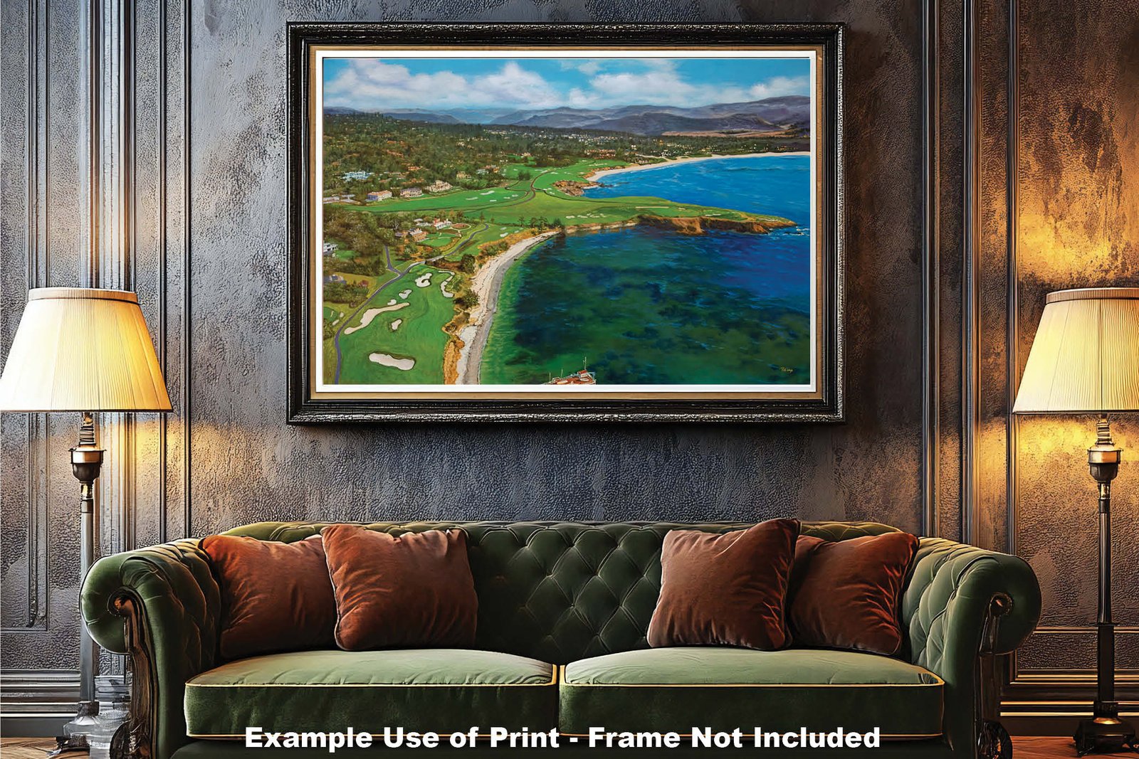 Aerial View Golf Club Course Pebble Beach Golf Links ATT Pro Am PGA Tournament Oil Painting Wall Art Print PblBchAirRiOil15 6