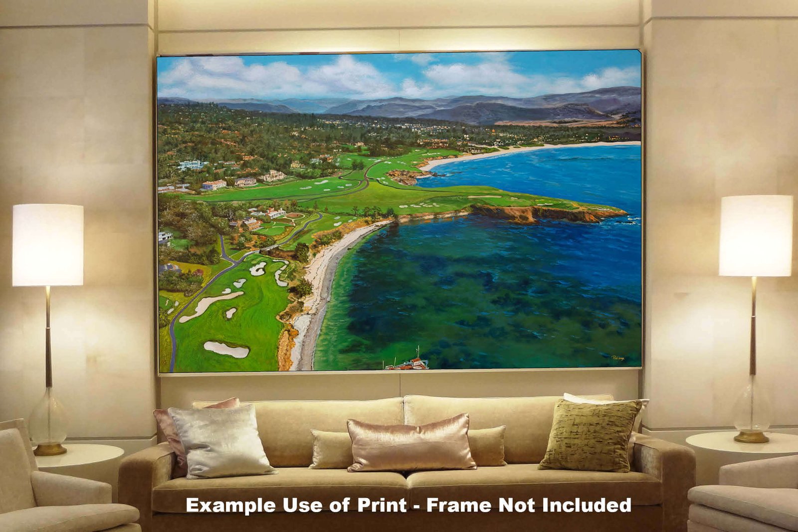 Aerial View Golf Club Course Pebble Beach Golf Links ATT Pro Am PGA Tournament Oil Painting Wall Art Print PblBchAirRiOil15 8