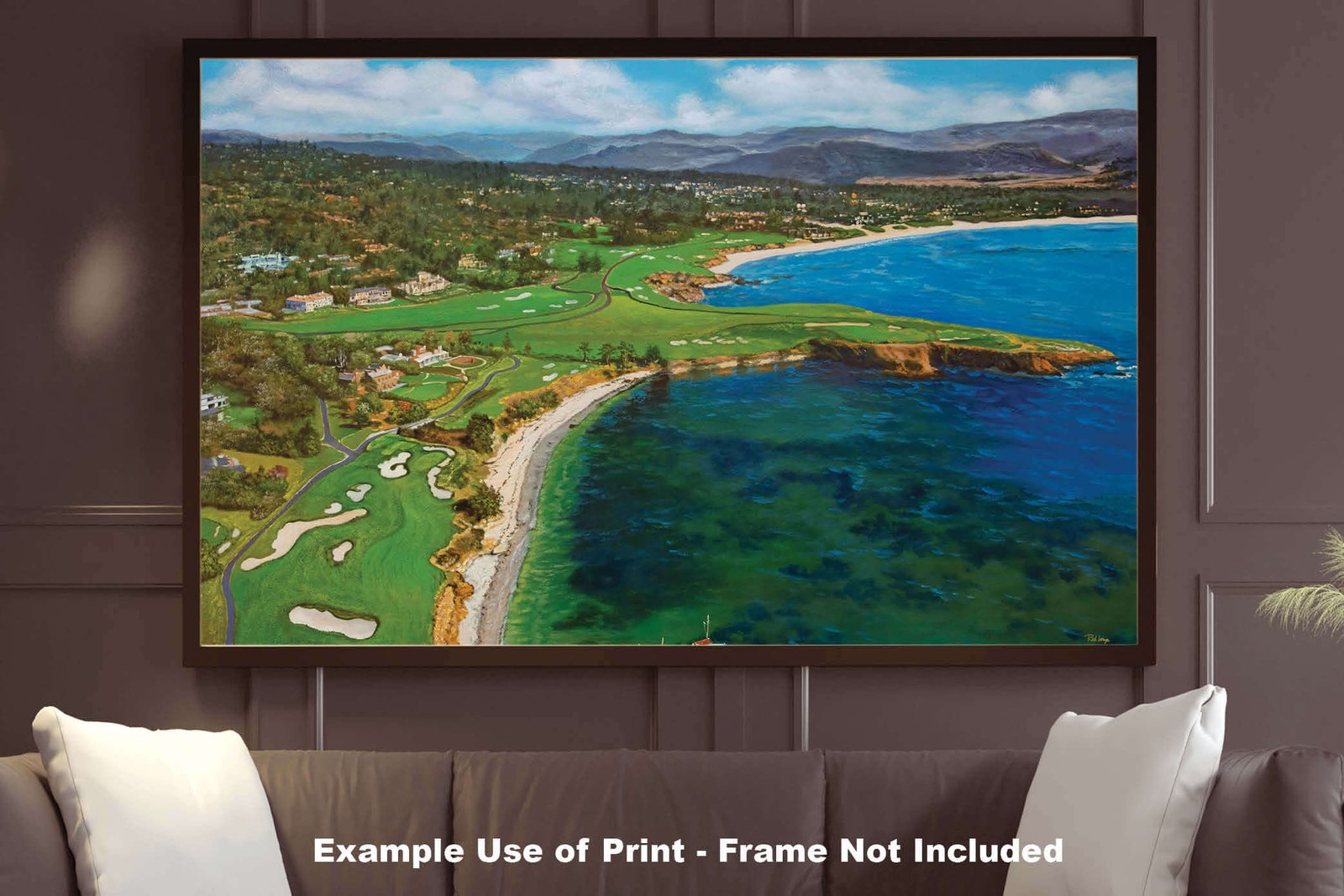 Aerial View Golf Club Course Pebble Beach Golf Links ATT Pro Am PGA Tournament Oil Painting Wall Art Print PblBchAirRiOil15 9