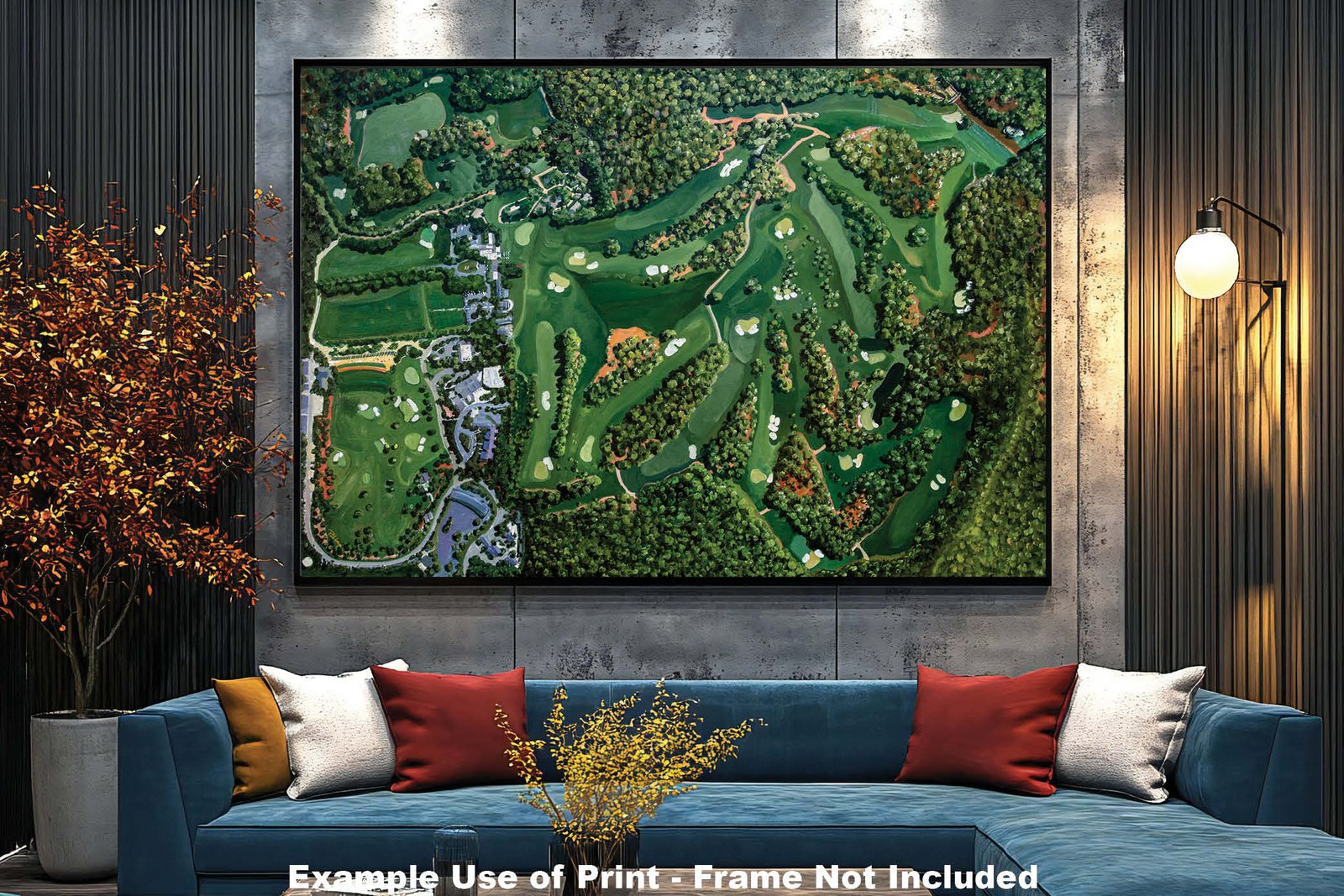 Augusta National Amen Corner White Dogwood Golden Bell Azalea Golf Course all 18 Holes artwork poster Aerial View painting print pic ANGCairRiOil1 RichimageArt.com 11