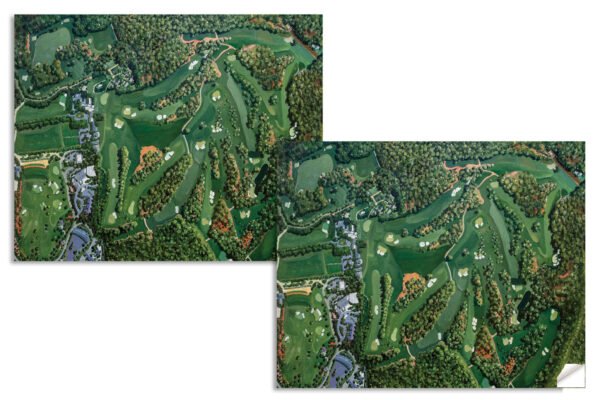 Augusta National Amen Corner White Dogwood Golden Bell Azalea Golf Course all 18 Holes artwork poster Aerial View painting print pic ANGCairRiOil1 RichimageArt.com 14