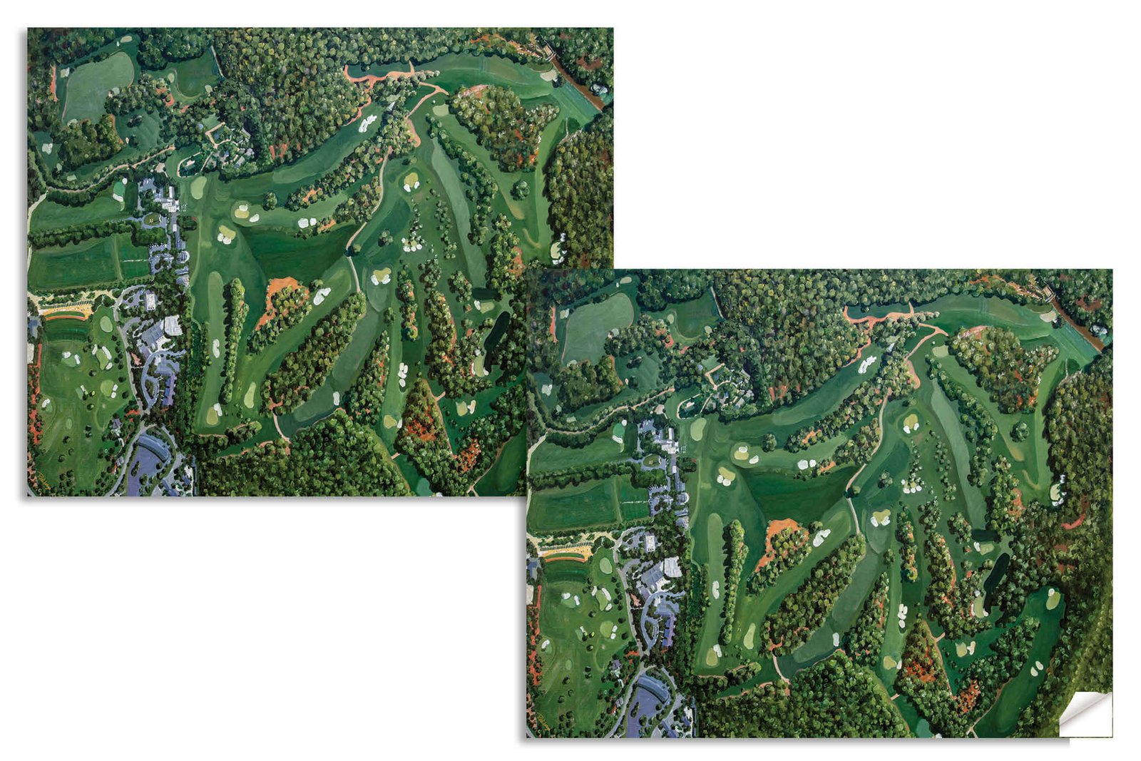 Augusta National Amen Corner White Dogwood Golden Bell Azalea Golf Course all 18 Holes artwork poster Aerial View painting print pic ANGCairRiOil1 RichimageArt.com 14