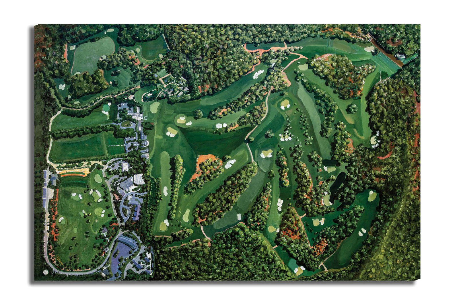 Augusta National Amen Corner White Dogwood Golden Bell Azalea Golf Course all 18 Holes artwork poster Aerial View painting print pic ANGCairRiOil1 RichimageArt.com 15