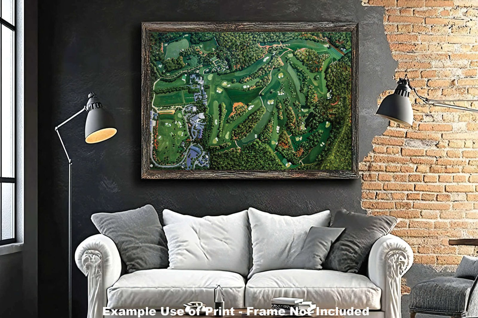 Augusta National Amen Corner White Dogwood Golden Bell Azalea Golf Course all 18 Holes artwork poster Aerial View painting print pic ANGCairRiOil1 RichimageArt.com 18