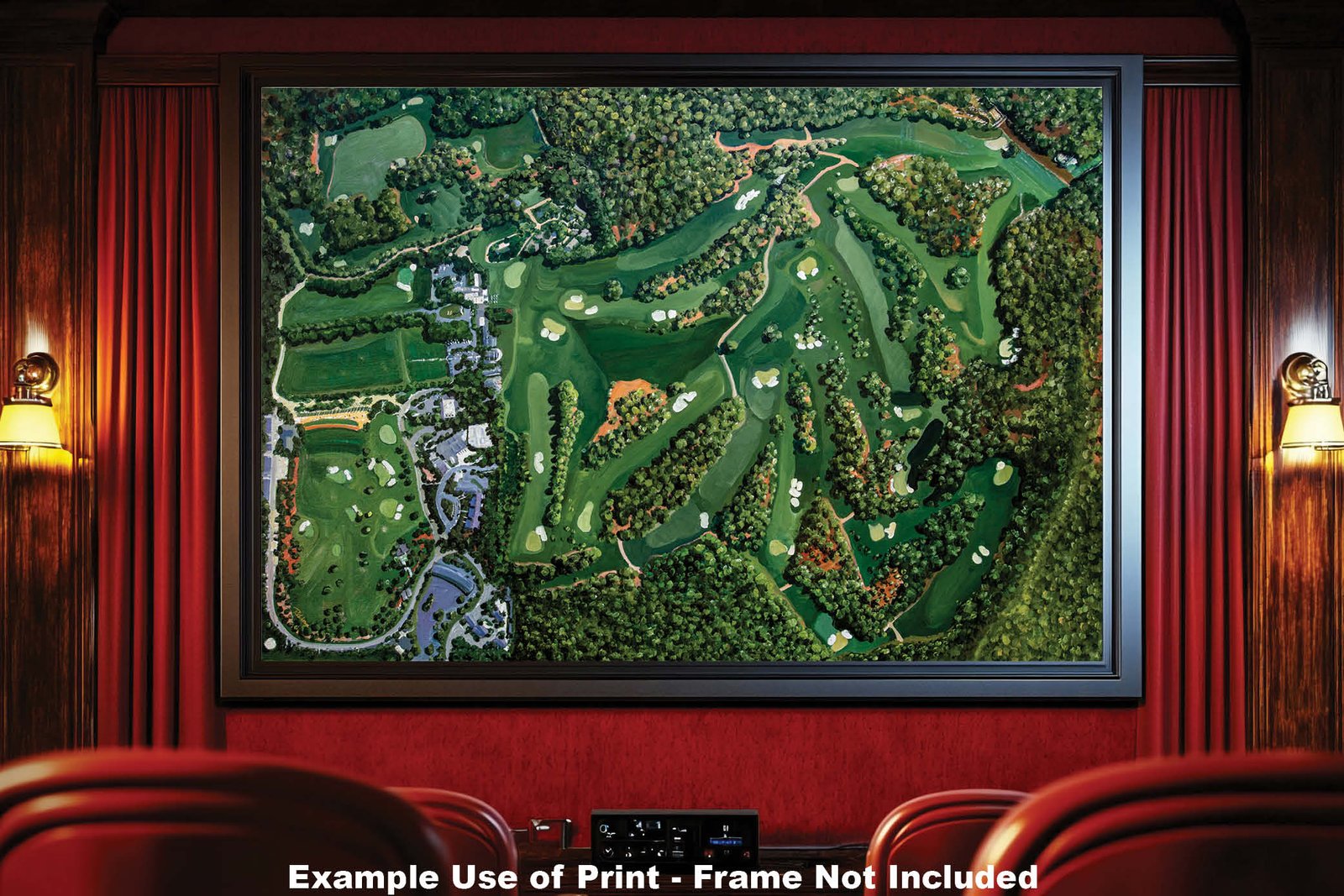 Augusta National Amen Corner White Dogwood Golden Bell Azalea Golf Course all 18 Holes artwork poster Aerial View painting print pic ANGCairRiOil1 RichimageArt.com 19