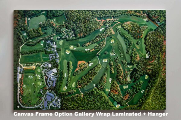 Augusta National Amen Corner White Dogwood Golden Bell Azalea Golf Course all 18 Holes artwork poster Aerial View painting print pic ANGCairRiOil1 RichimageArt.com 3