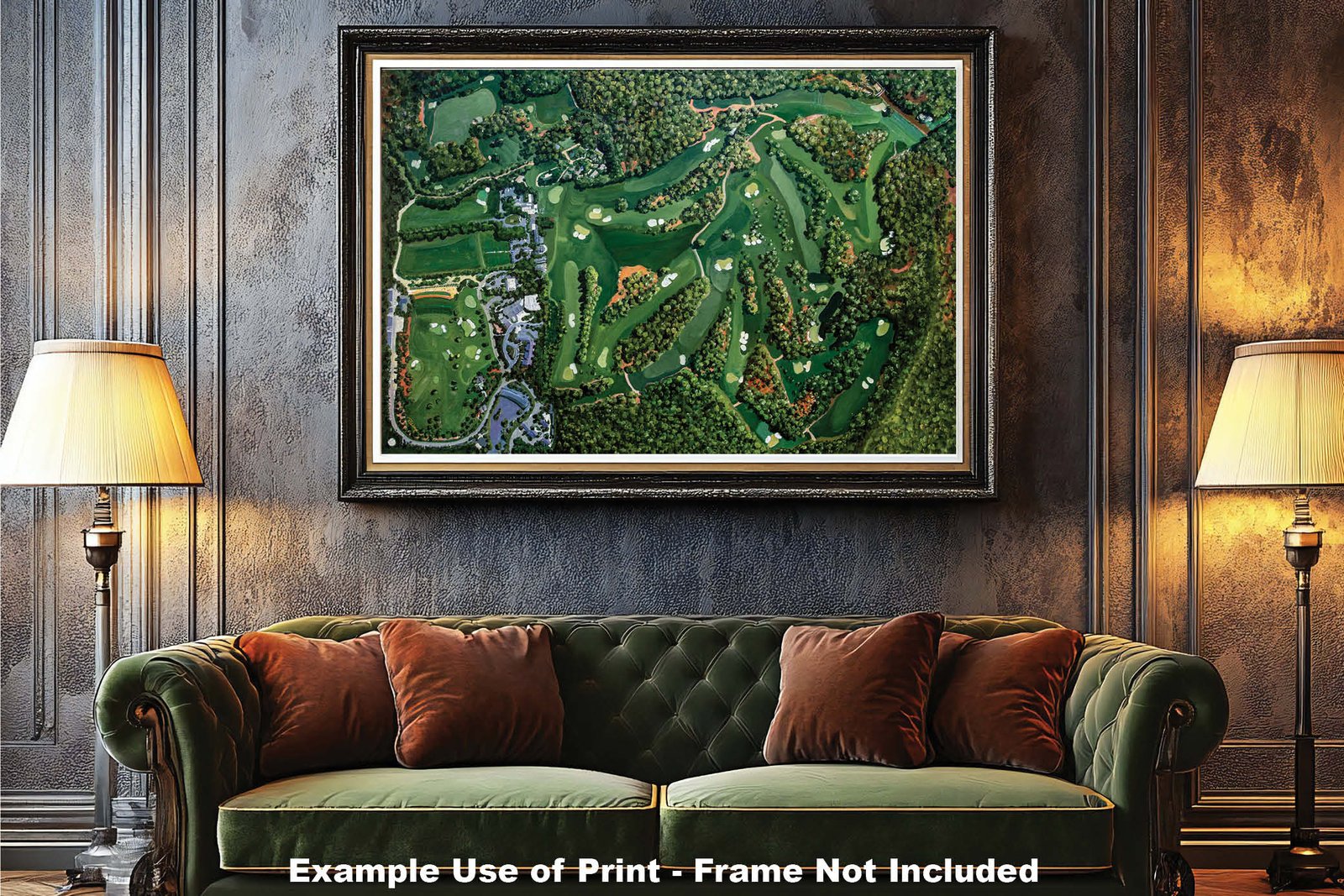 Augusta National Amen Corner White Dogwood Golden Bell Azalea Golf Course all 18 Holes artwork poster Aerial View painting print pic ANGCairRiOil1 RichimageArt.com 6