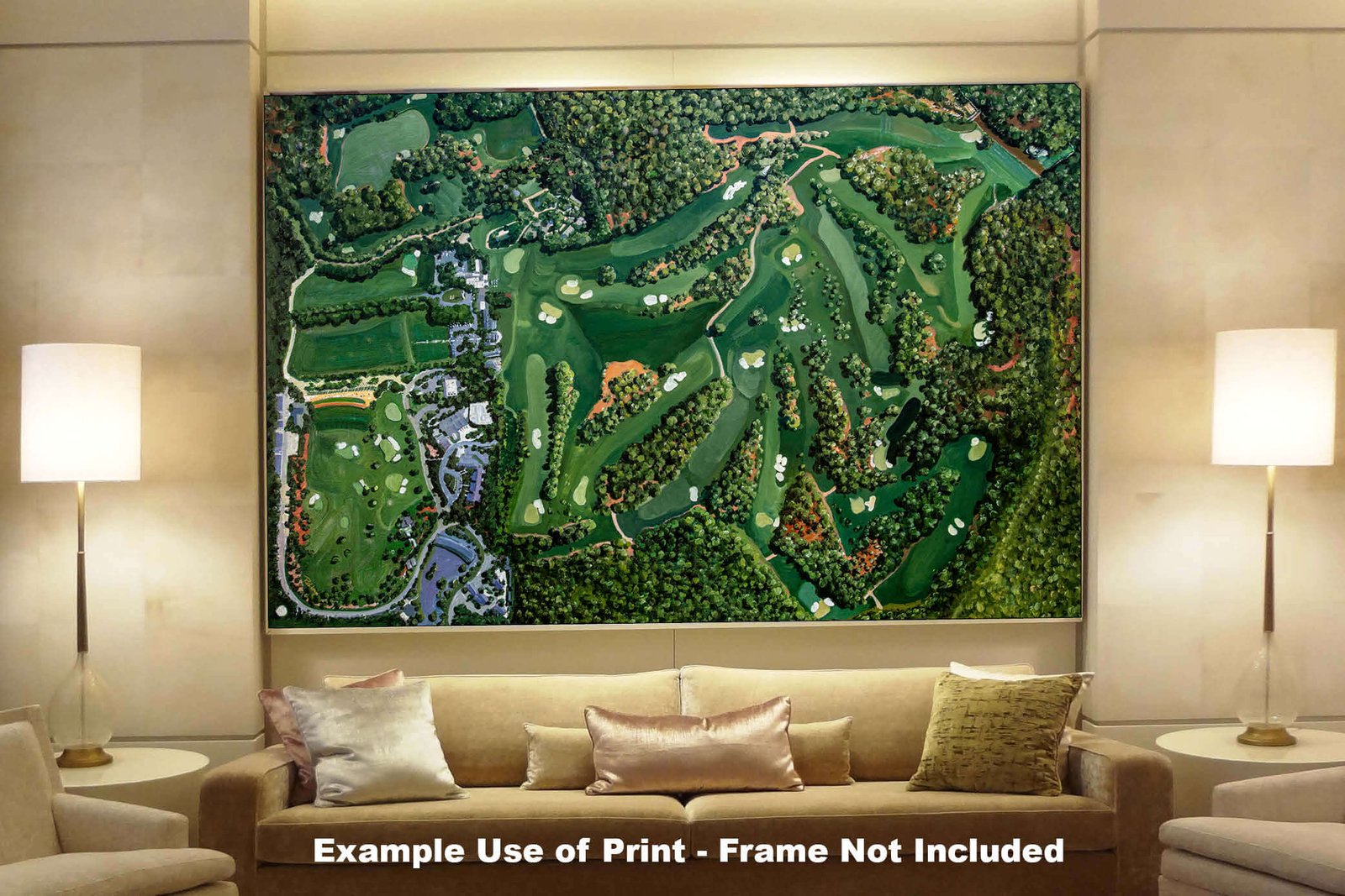 Augusta National Amen Corner White Dogwood Golden Bell Azalea Golf Course all 18 Holes artwork poster Aerial View painting print pic ANGCairRiOil1 RichimageArt.com 8