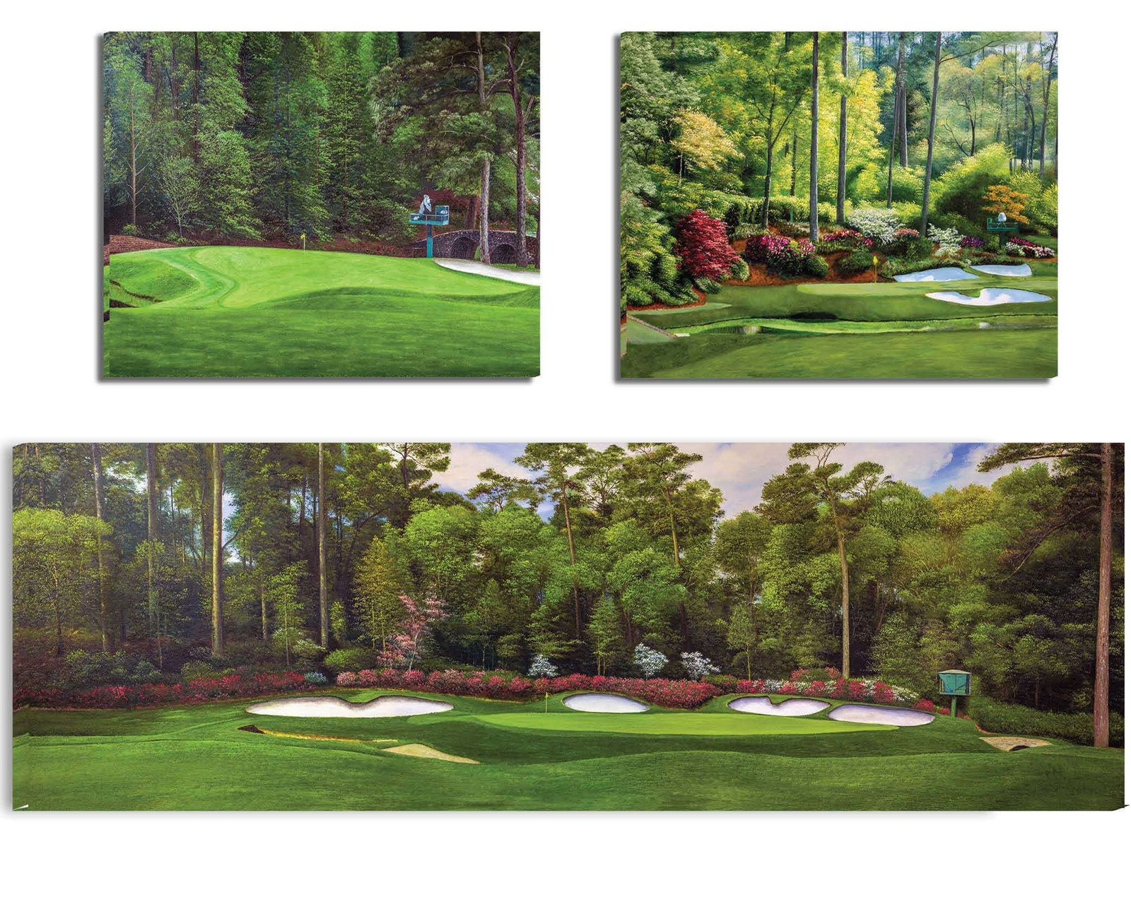 Augusta National Golf Club Azalea Hole 13 painting print Golf Pan10 pic Golden Bell Hole 12 White Dogwood Hole 11 poster artwork 10ANGC1pan5x4s