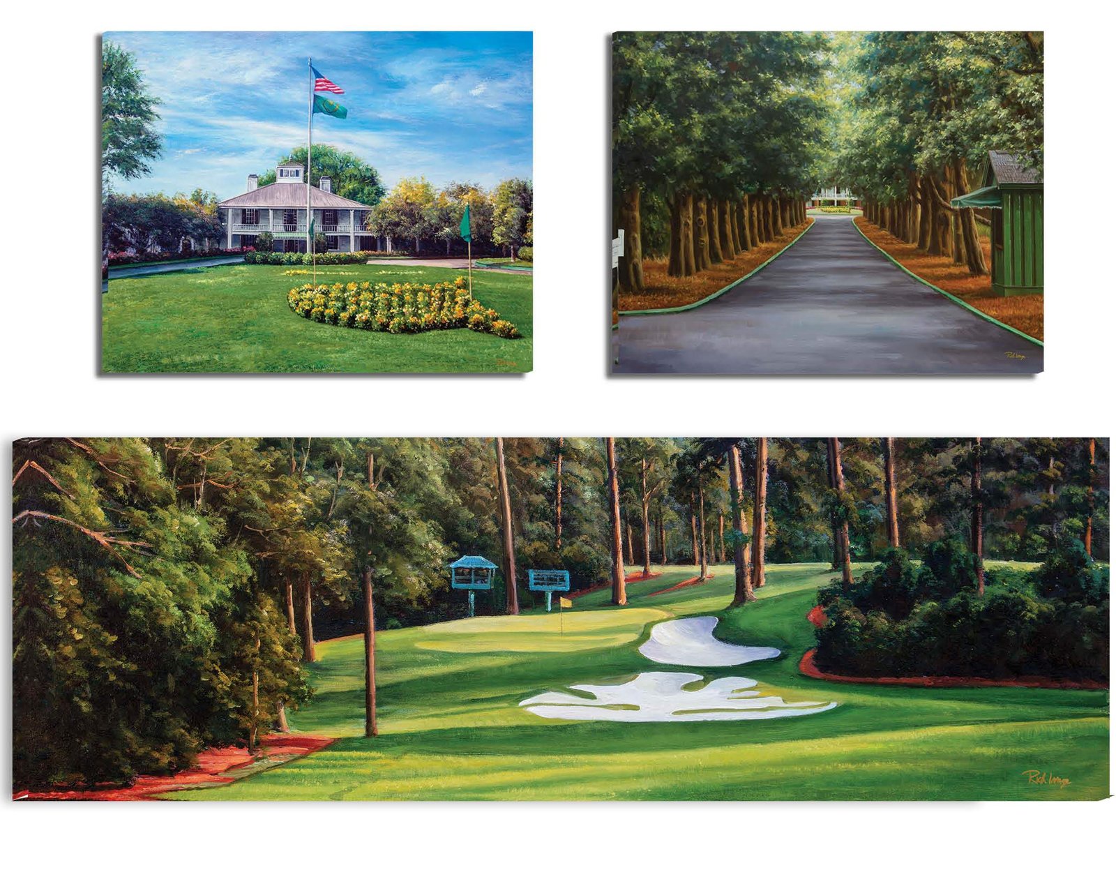 Augusta National Golf Club Camellia Hole 10 Founders Circle poster artwork Founders Circle pic Magnolia Lane painting print 5ANGC1pan5x4s