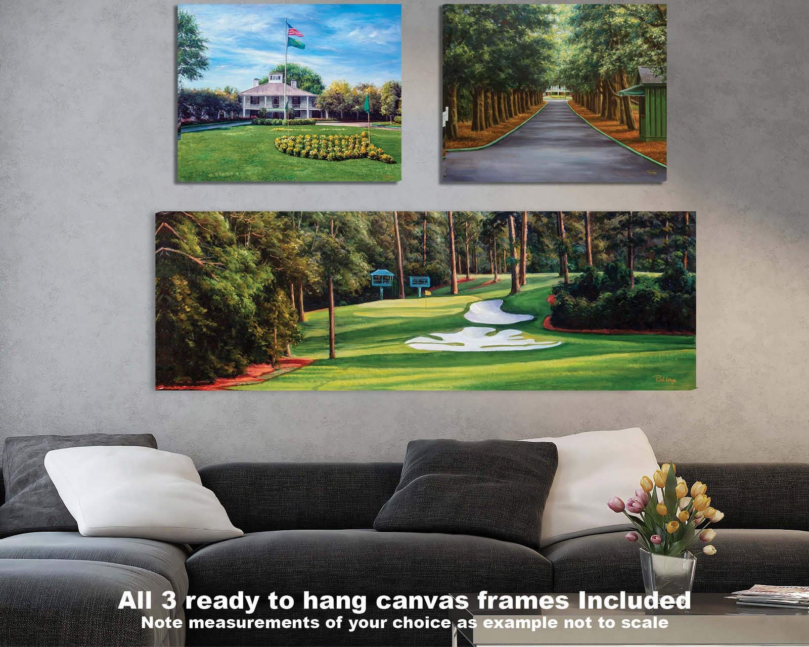 Augusta National Golf Club Camellia Hole 10 Founders Circle poster artwork Founders Circle pic Magnolia Lane painting print 5ANGC1pan5x4s 2