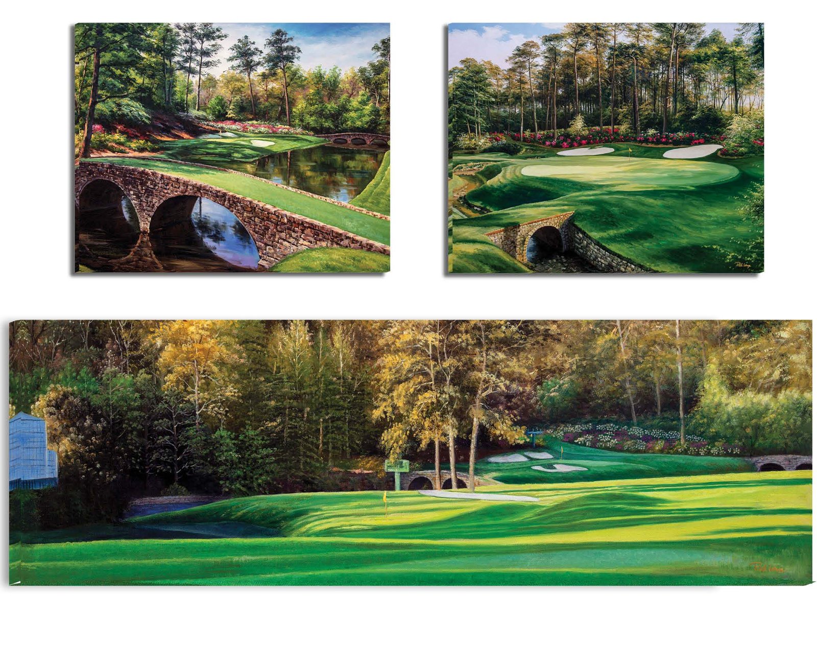 Augusta National Golf Club Golden Bell Hole 12 Azalea Hole 13 masters Amen Corner poster Golf painting print artwork 1ANGC1pan5x4s