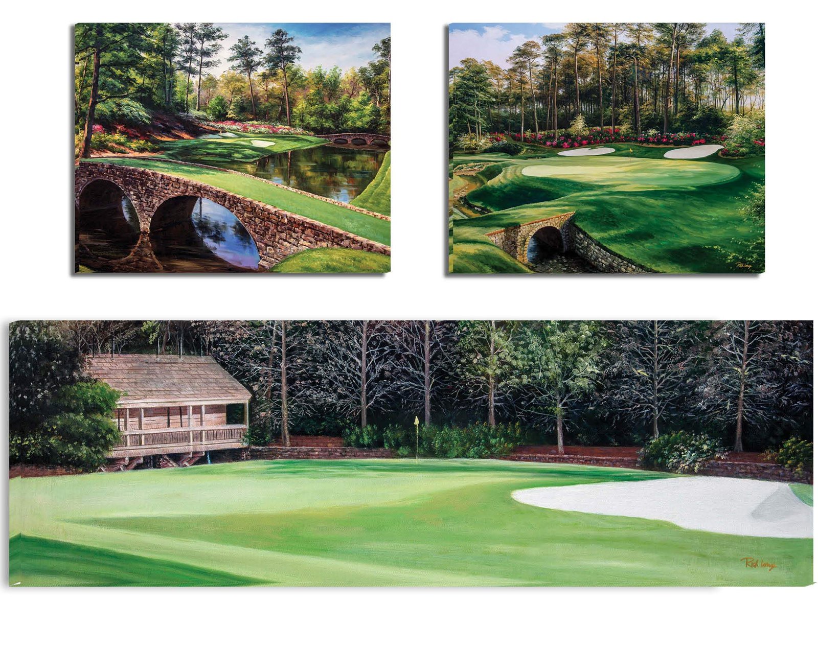 Augusta National Golf Club Golf Pan4 Amen Corner poster artwork panorama Azalea Hole 13 painting print Golf Pan4 Golden Bell Hole 12 4ANGC1pan5x4s