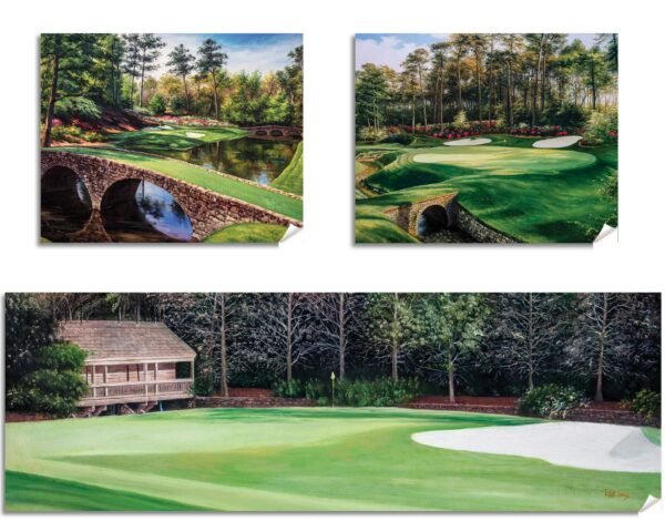 Augusta National Golf Club Golf Pan4 Amen Corner poster artwork panorama Azalea Hole 13 painting print Golf Pan4 Golden Bell Hole 12 4ANGC1pan5x4s 10