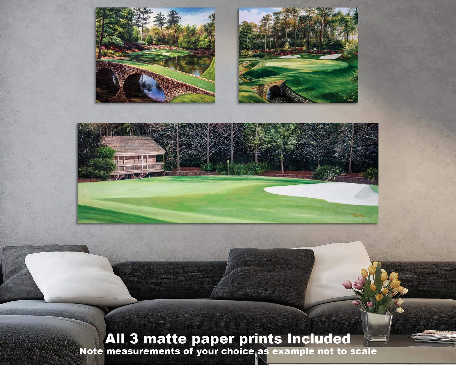 Augusta National Golf Club Golf Pan4 Amen Corner poster artwork panorama Azalea Hole 13 painting print Golf Pan4 Golden Bell Hole 12 4ANGC1pan5x4s 14