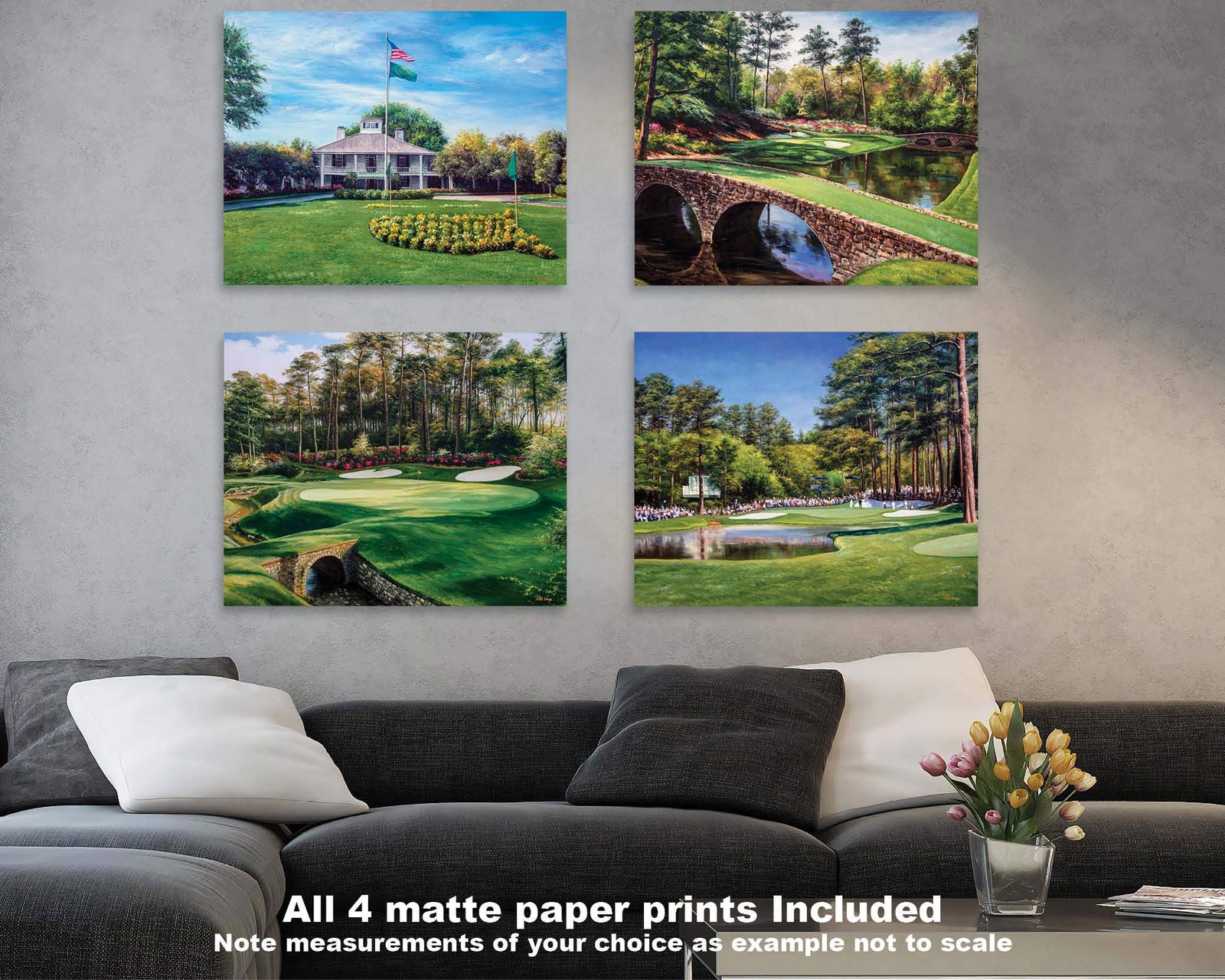 Augusta National Golf Club Redbud Hole 16 Clubhouse Club House pic Golden Bell Hole 12 poster Golf painting print artwork ANGC4combo 16