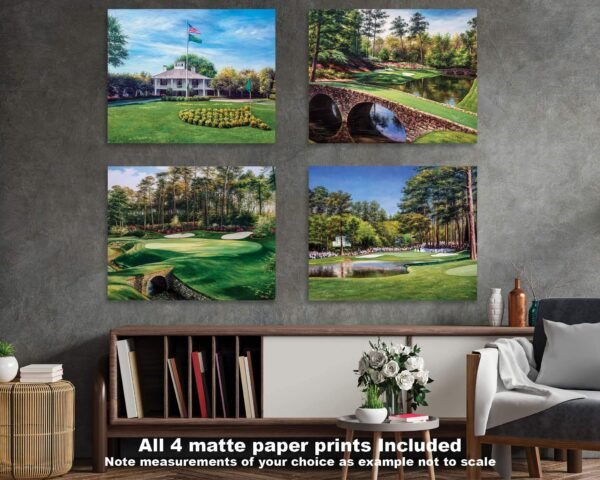 Augusta National Golf Club Redbud Hole 16 Clubhouse Club House pic Golden Bell Hole 12 poster Golf painting print artwork ANGC4combo 17