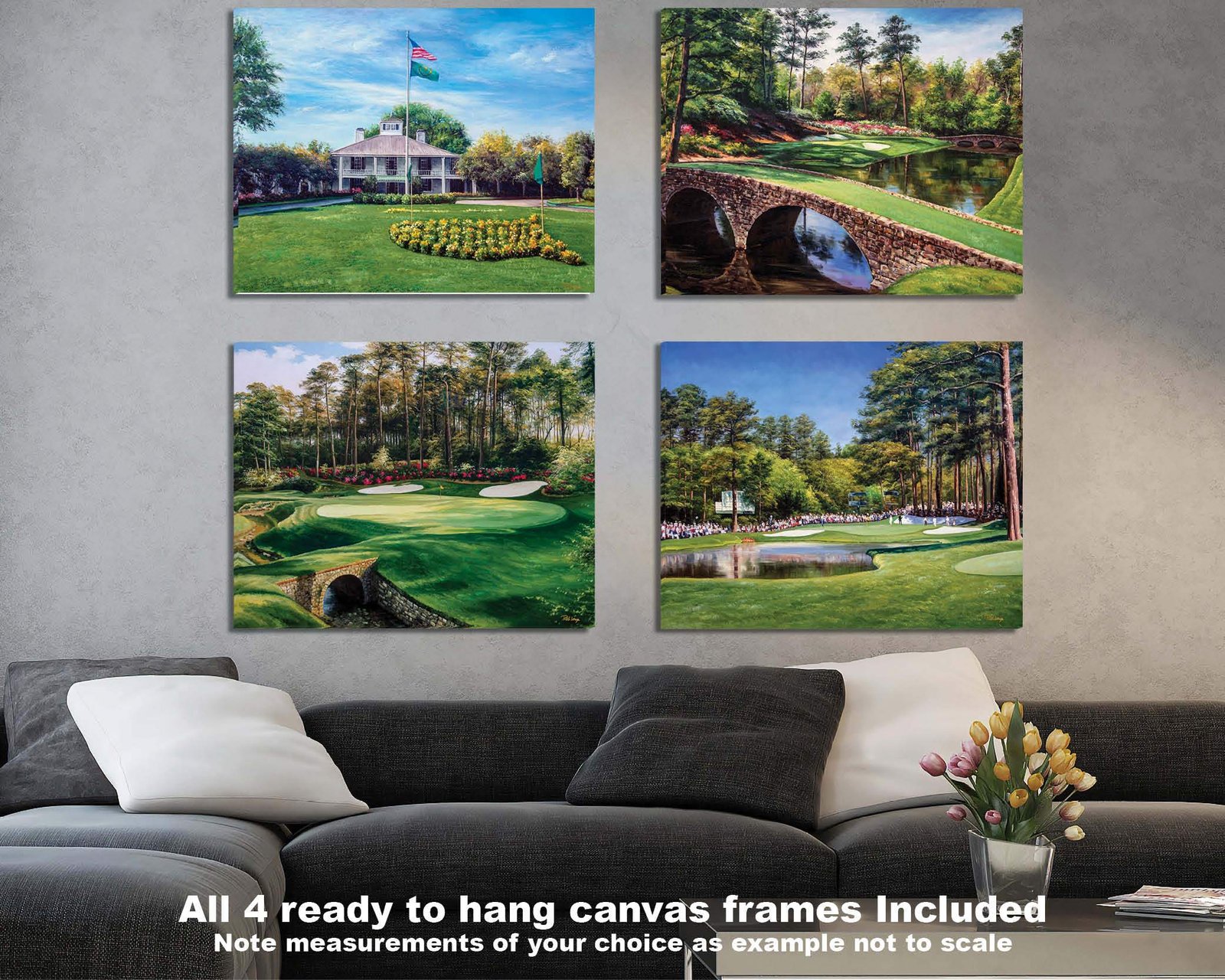 Augusta National Golf Club Redbud Hole 16 Clubhouse Club House pic Golden Bell Hole 12 poster Golf painting print artwork ANGC4combo 2