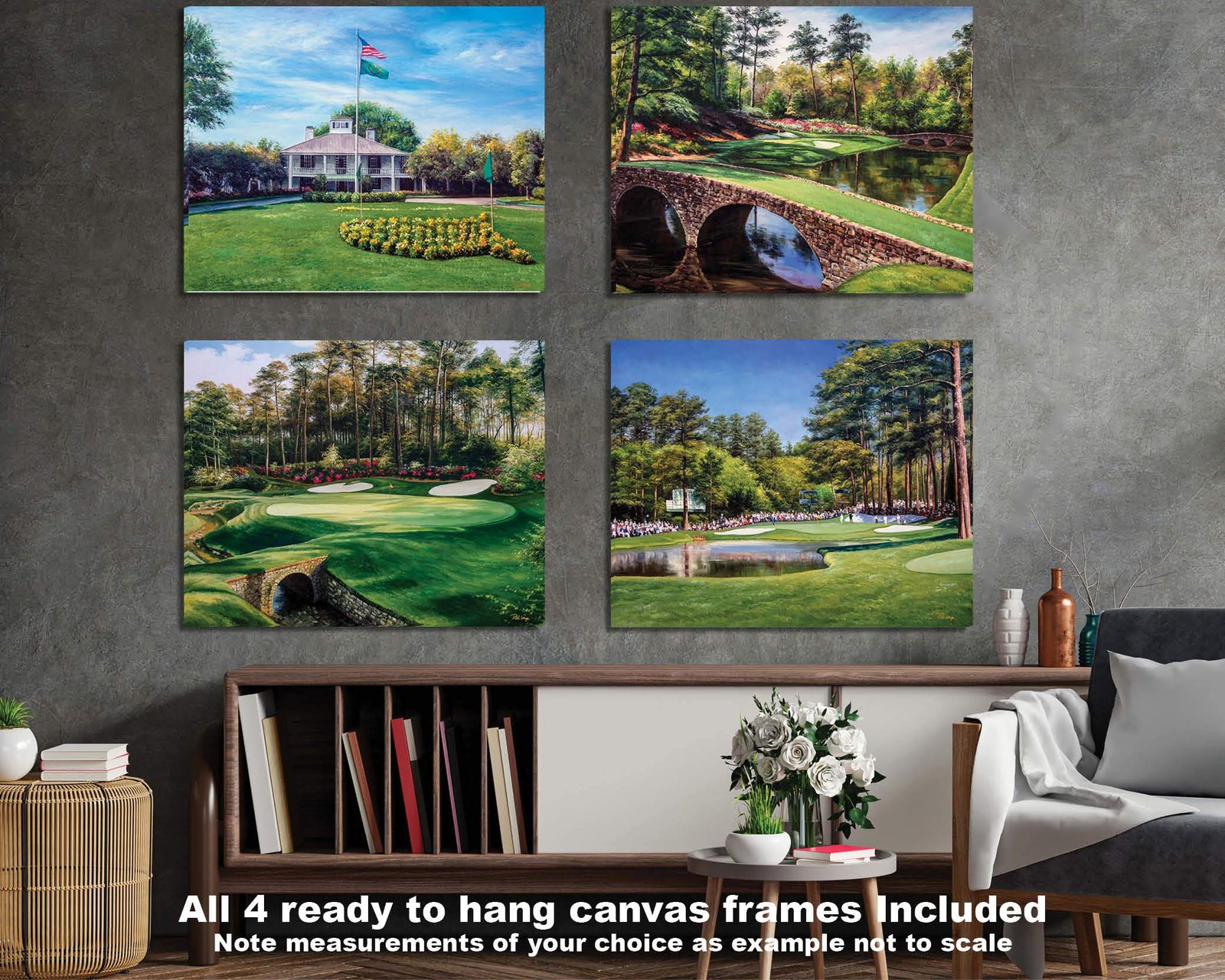 Augusta National Golf Club Redbud Hole 16 Clubhouse Club House pic Golden Bell Hole 12 poster Golf painting print artwork ANGC4combo 3