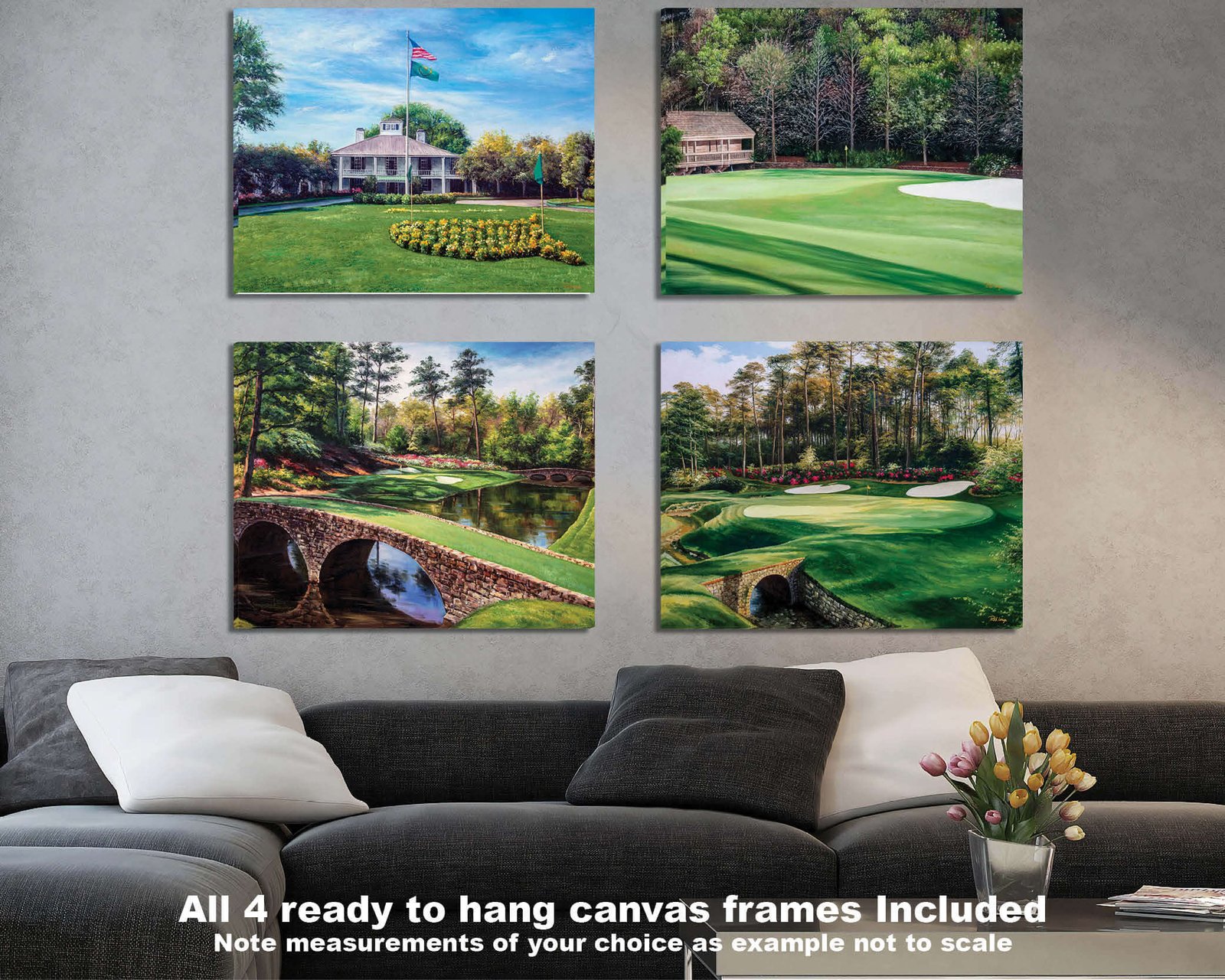 Augusta National Golf Club art on wall wall art wall decor the Masters of Augusta Golden Bell Hole 12 Clubhouse Club House Redbud Hole 16 canvas prints 2ANGC4 2