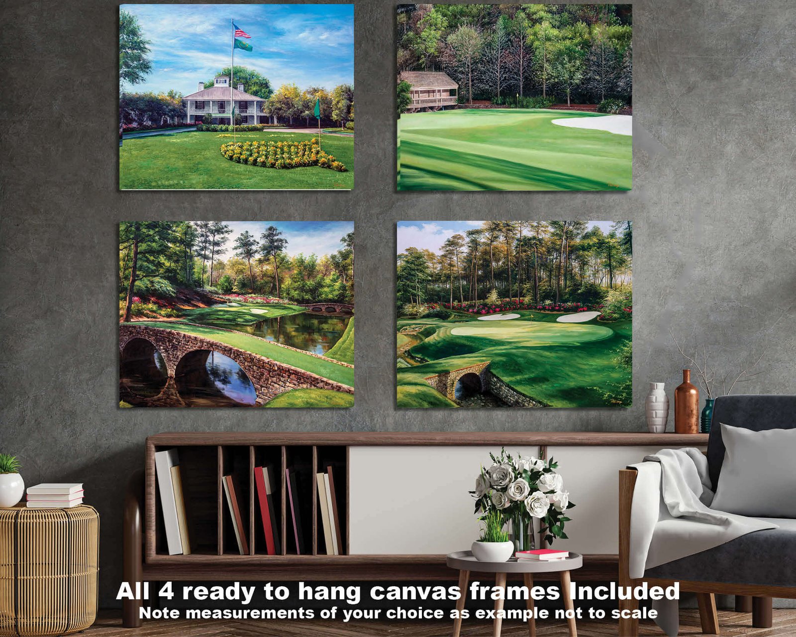 Augusta National Golf Club art on wall wall art wall decor the Masters of Augusta Golden Bell Hole 12 Clubhouse Club House Redbud Hole 16 canvas prints 2ANGC4 3