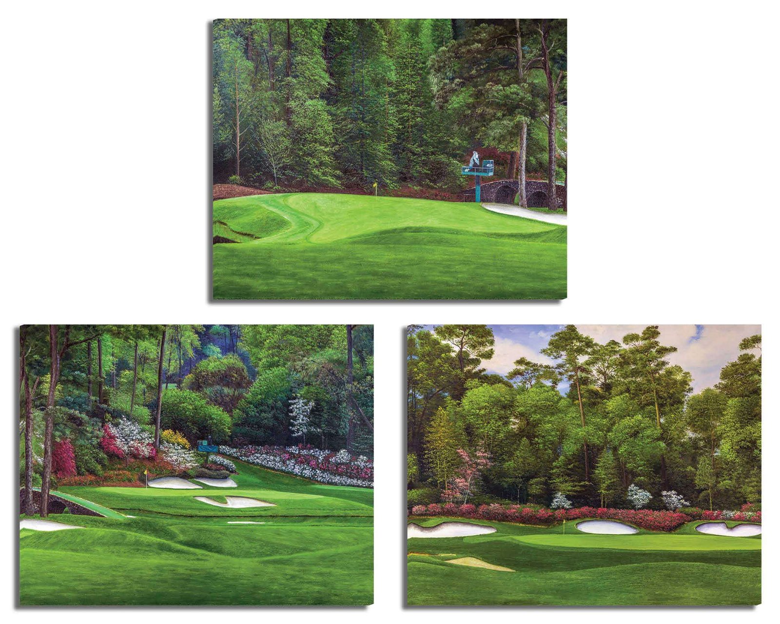 Augusta National Golf Club artwork Golden Bell Hole 12 pic poster Redbud 16 Azalea Hole 13 painting print Golf 2ANGC3