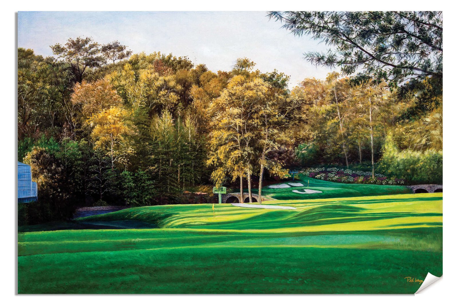Augusta National artwork Amen Corner White Dogwood Golden Bell pic poster Masters Golf Club Hole 11 12 painting print PGA ANGC112RiOil02 RichimageArt.com