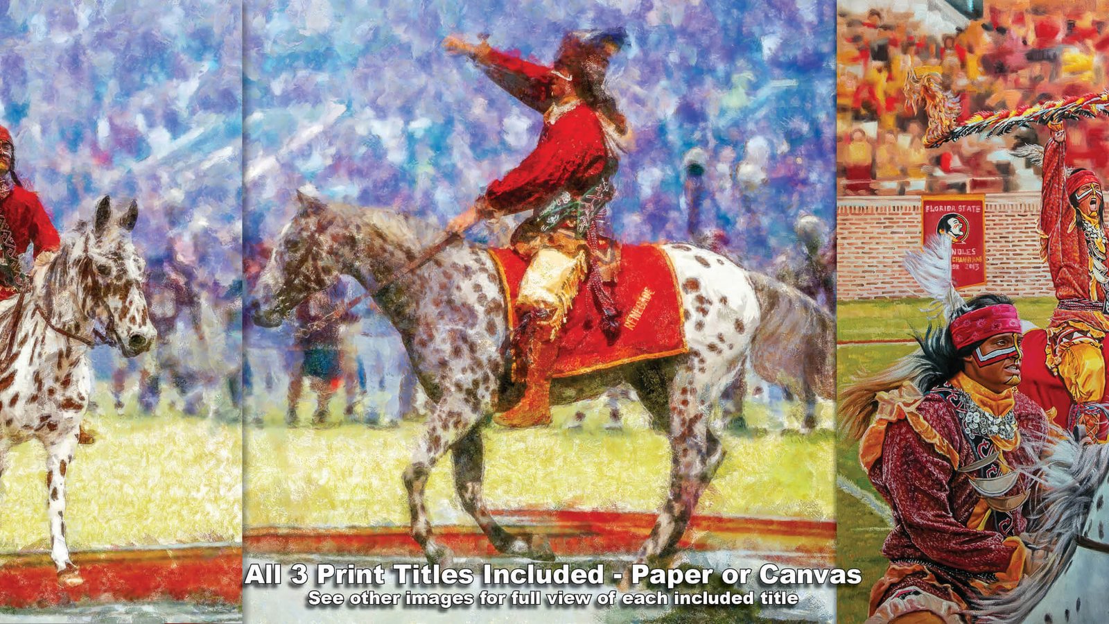 Chief Osceola FSU Mascot College Football Team wall art Florida State Seminoles artwork Renegade painting print canvas prints FSUchief3combo 3