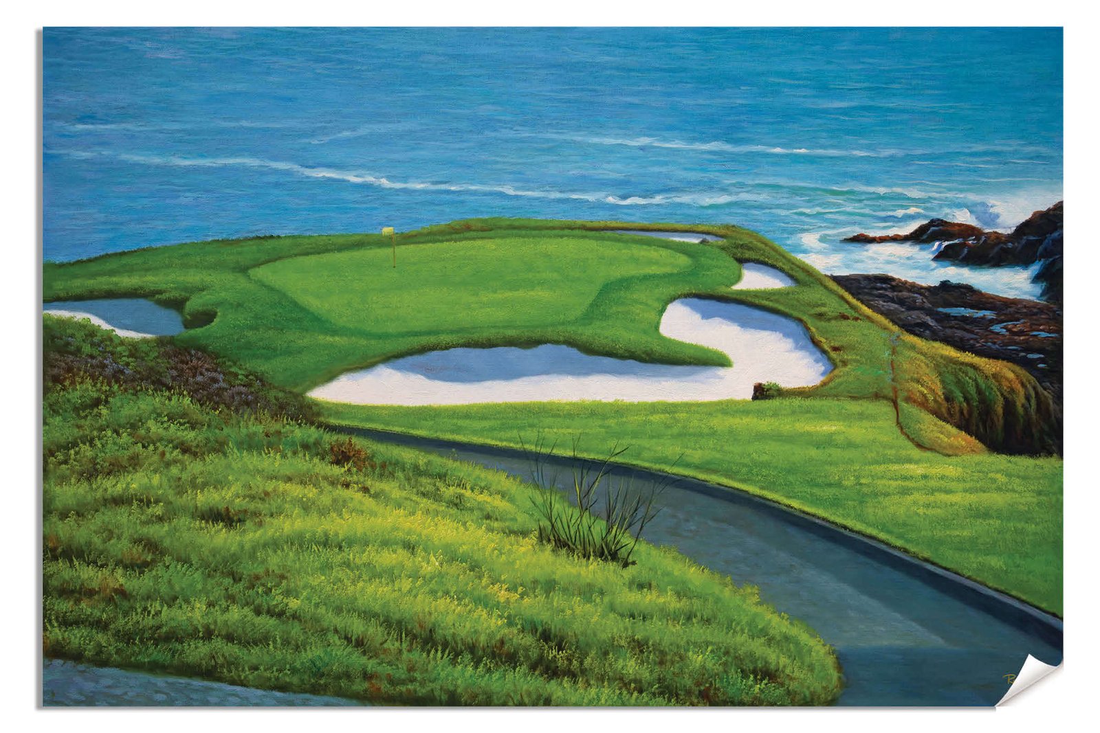 Golf Course 7th Hole 7 Pebble Beach Golf Links Golf Club ATT Pro Am PGA Tournament Oil Painting Wall Art Print PblBch7RiOil15