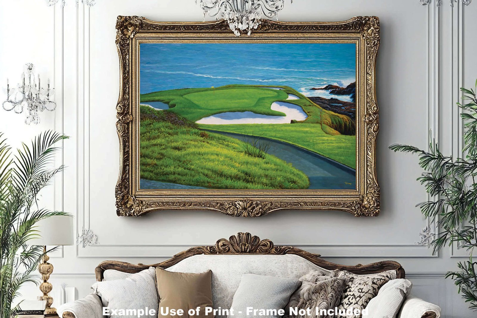 Golf Course 7th Hole 7 Pebble Beach Golf Links Golf Club ATT Pro Am PGA Tournament Oil Painting Wall Art Print PblBch7RiOil15 12