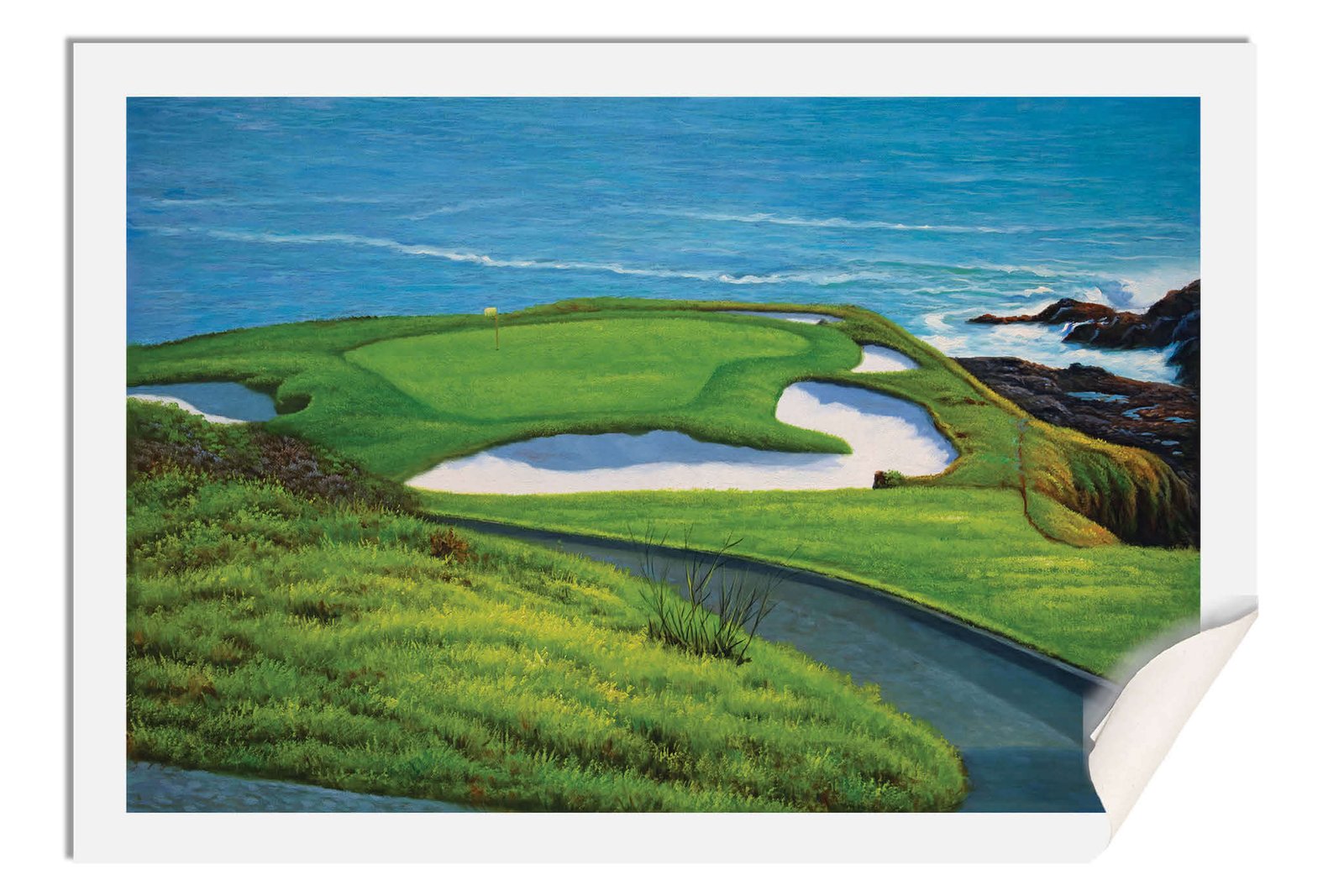 Golf Course 7th Hole 7 Pebble Beach Golf Links Golf Club ATT Pro Am PGA Tournament Oil Painting Wall Art Print PblBch7RiOil15 17