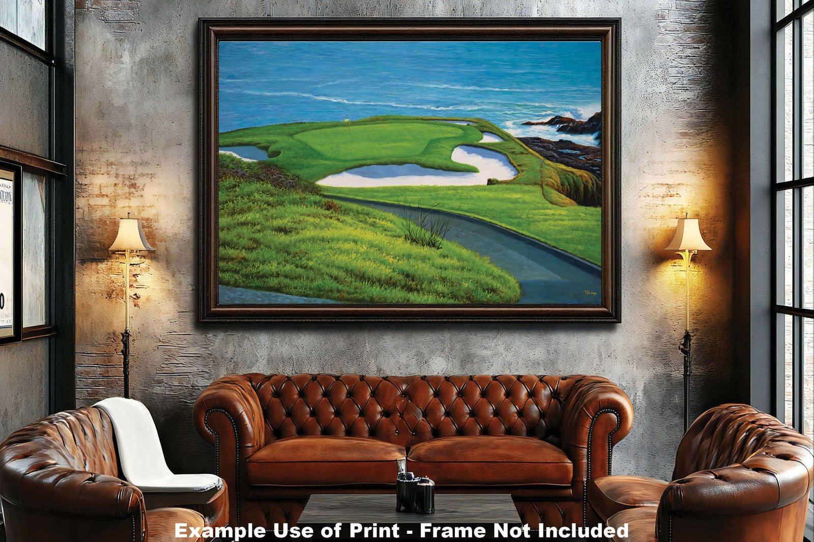 Golf Course 7th Hole 7 Pebble Beach Golf Links Golf Club ATT Pro Am PGA Tournament Oil Painting Wall Art Print PblBch7RiOil15 5