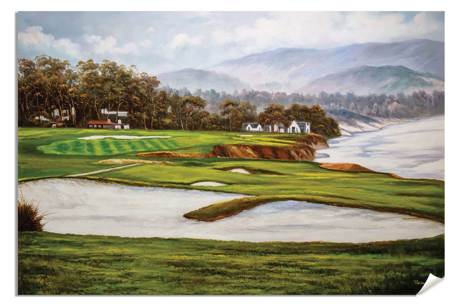 Golf Course 9th Hole 9 Pebble Beach Golf Links Golf Club ATT Pro Am PGA Tournament Oil Painting Wall Art Print PblBch9RiOil15
